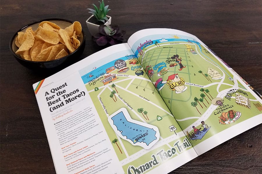 'Oxnard Taco Trail' illustrated magazine layout
