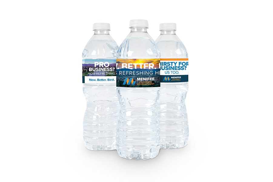 Menifee Economic Development Labeled Water Bottles