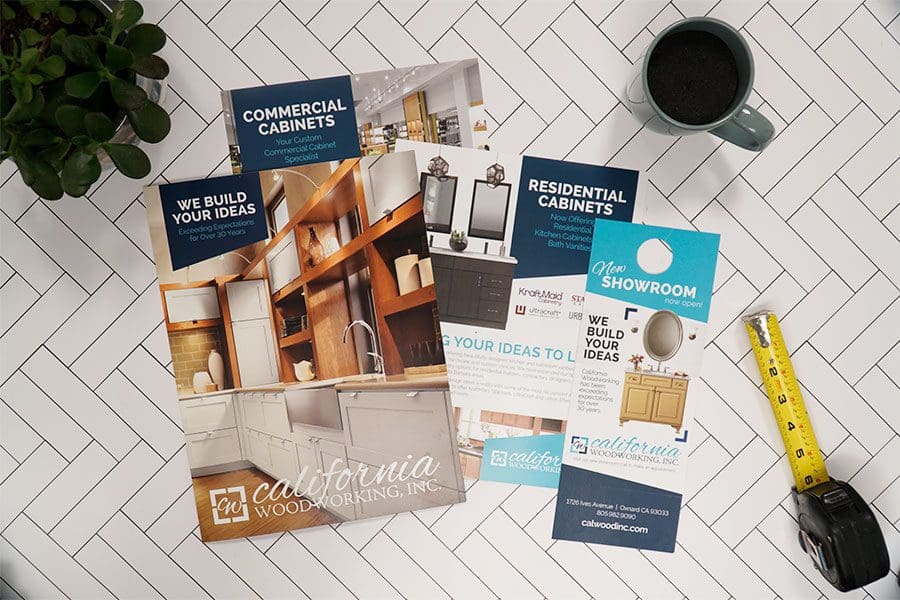 California Woodworking Print Marketing Materials on Countertop