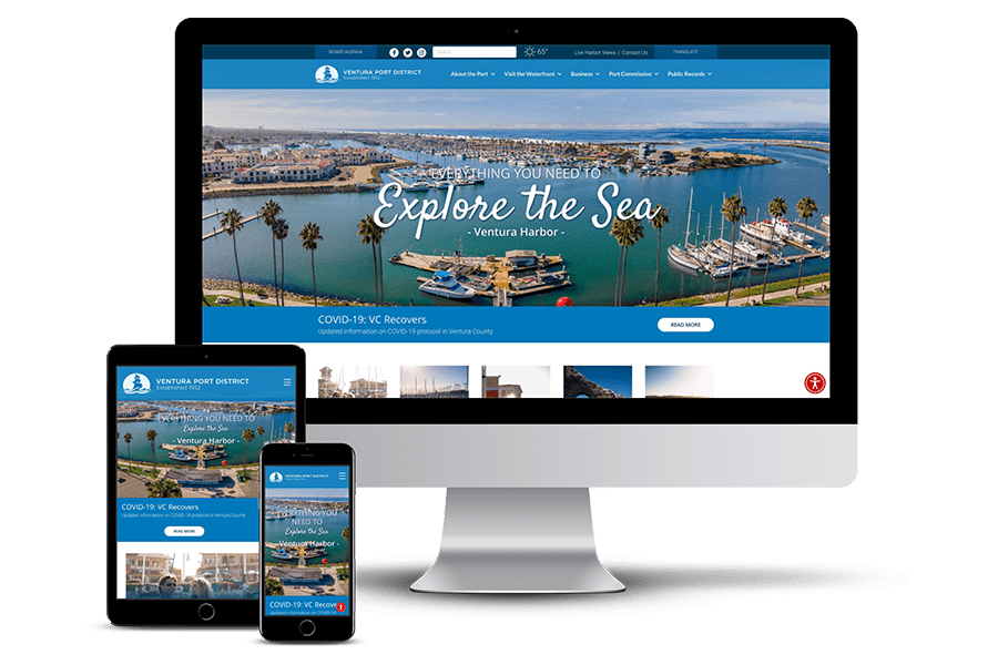 Ventura Harbor Responsive Website Design Ventura Harbor Website Design Shown on Multiple Devices