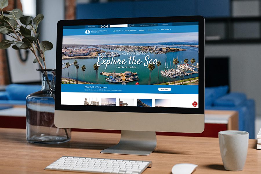 Ventura Harbor Website Home Page Shown on Computer