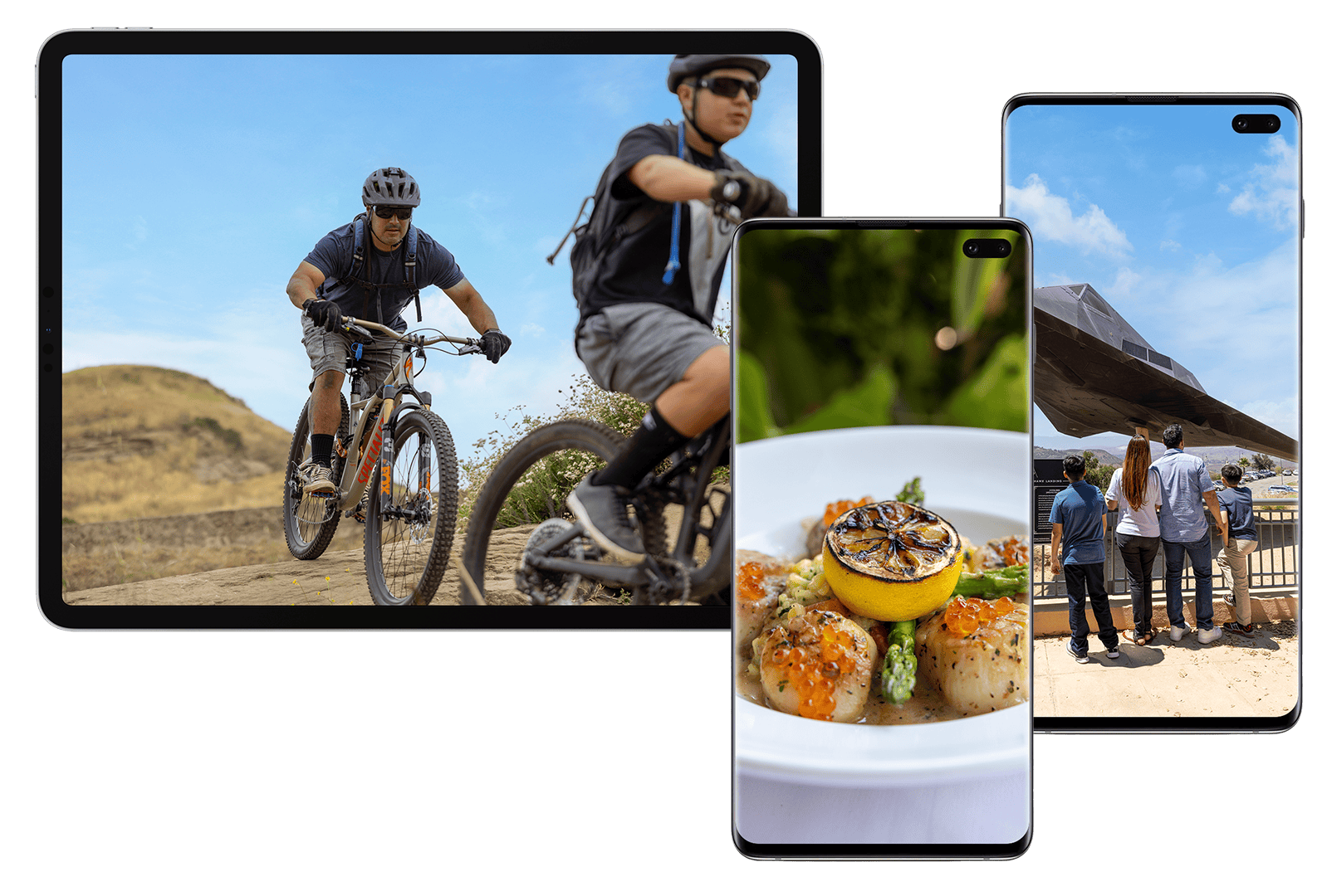 Cyclists riding mountain bikes outdoors, adventure, active lifestyle, Searle Creative Group.
